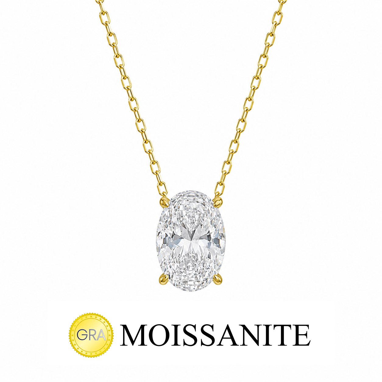 Moissanite Oval Necklace with Stone Setting