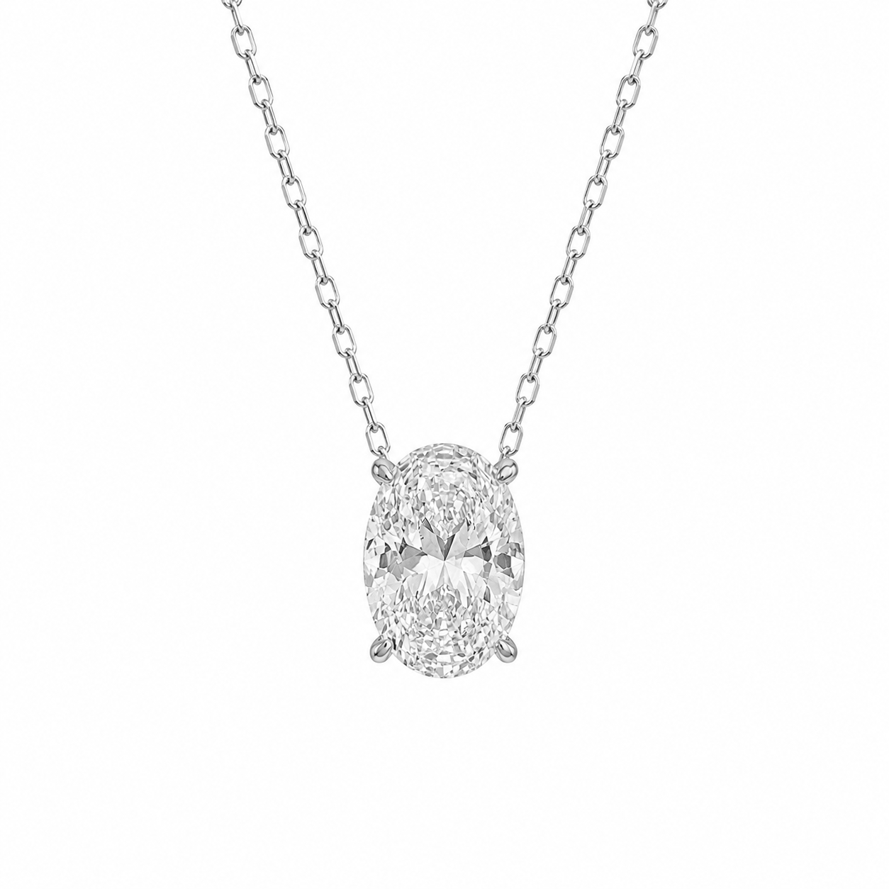 Stone Setting D-Color Oval Necklace
