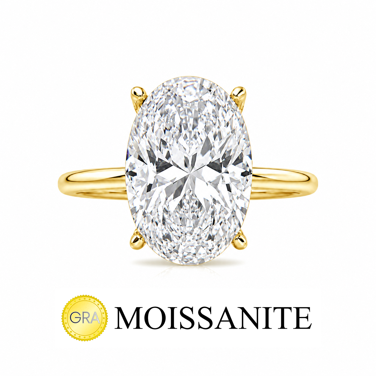 Moissanite Long Oval Solitaire Ring