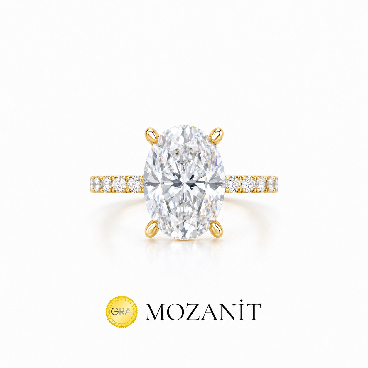 Two Carat Long Oval Moissanite Ring