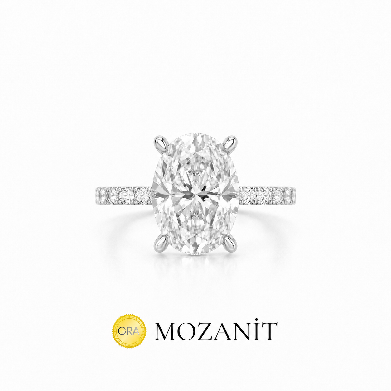 Two Carat Long Oval Moissanite Ring