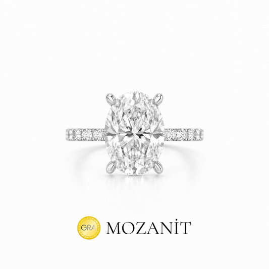 Two Carat Long Oval Moissanite Ring
