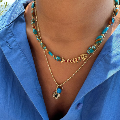 Turquoise Natural Stone Necklace with Fish Details
