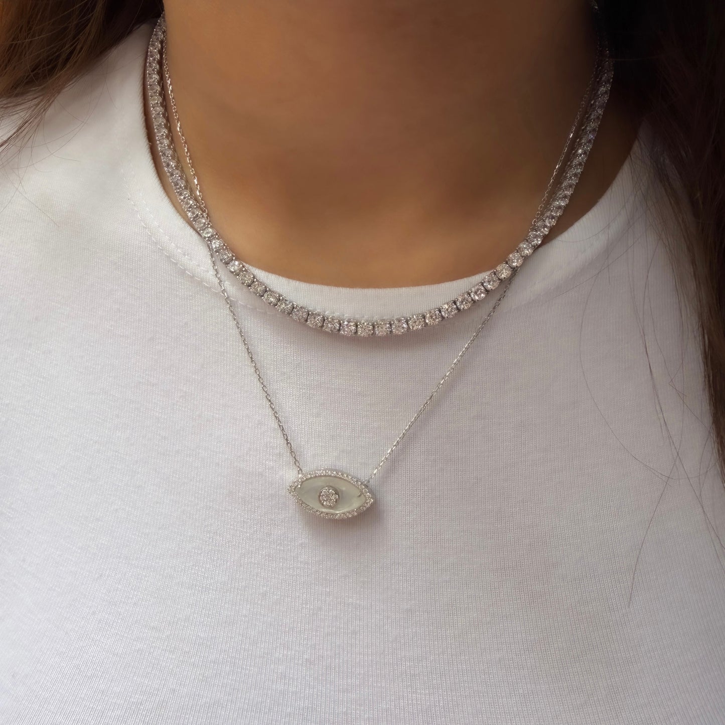 White Glass Eye Necklace