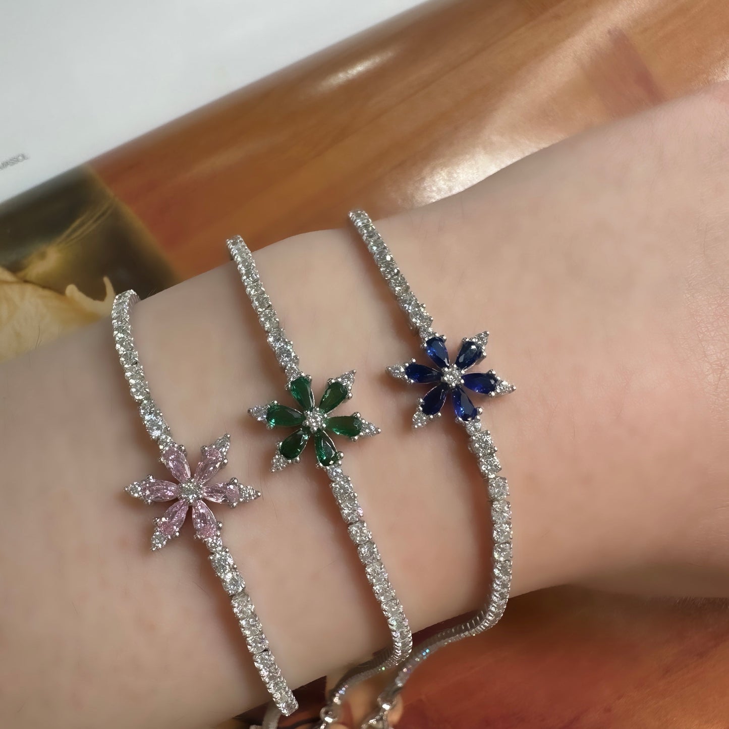 Colorful Stone Flower Tennis Bracelet