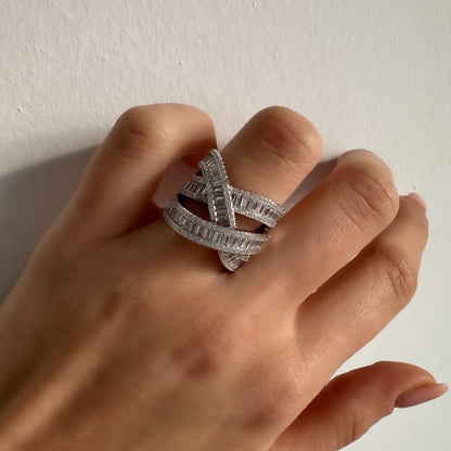 Baguette Stone Crossed Modern Ring