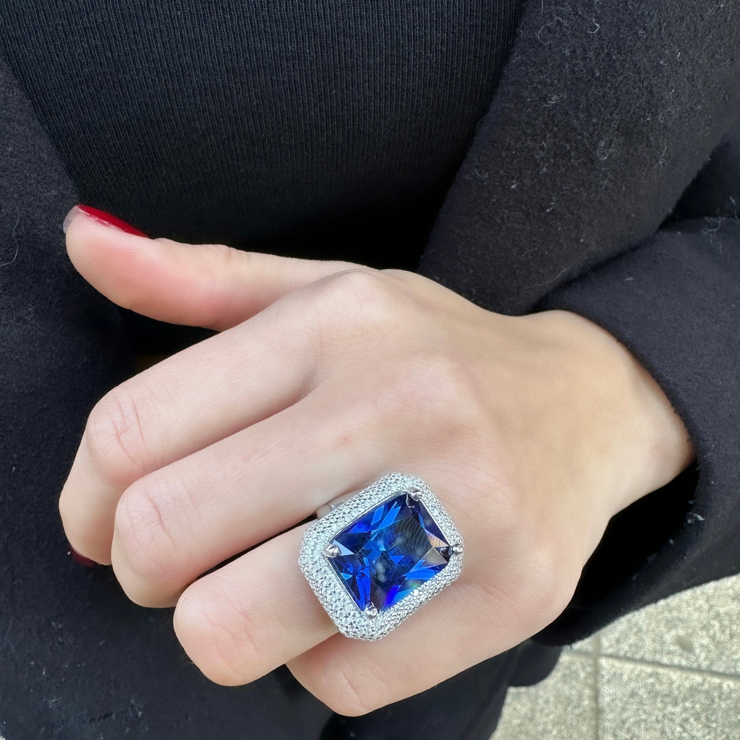 Navy Blue Rectangular Ring