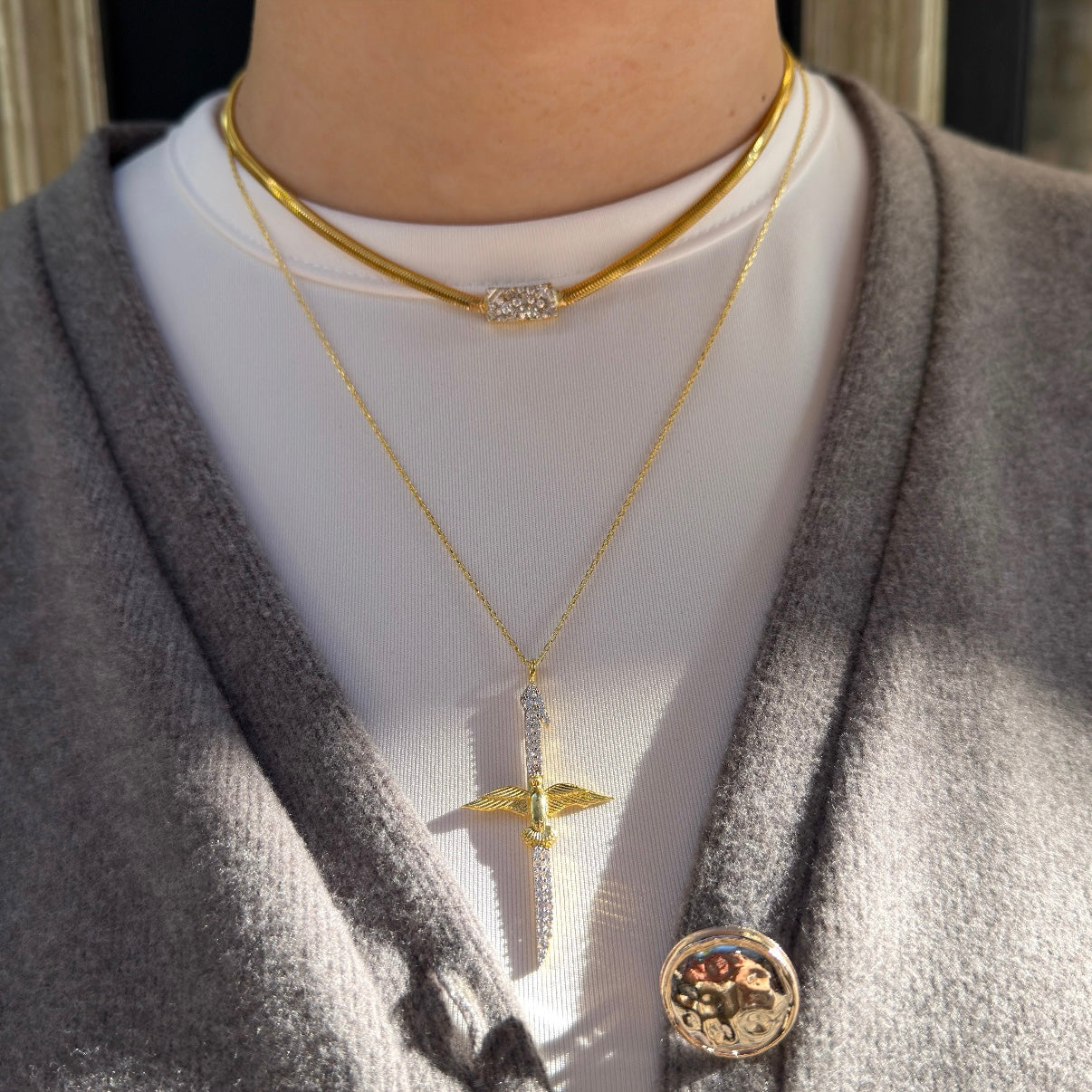 Stone-studded Herringbone Necklace