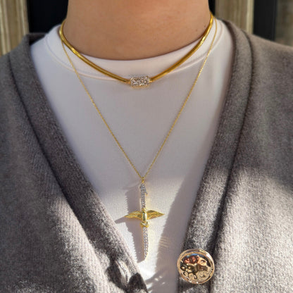 Stone-studded Herringbone Necklace