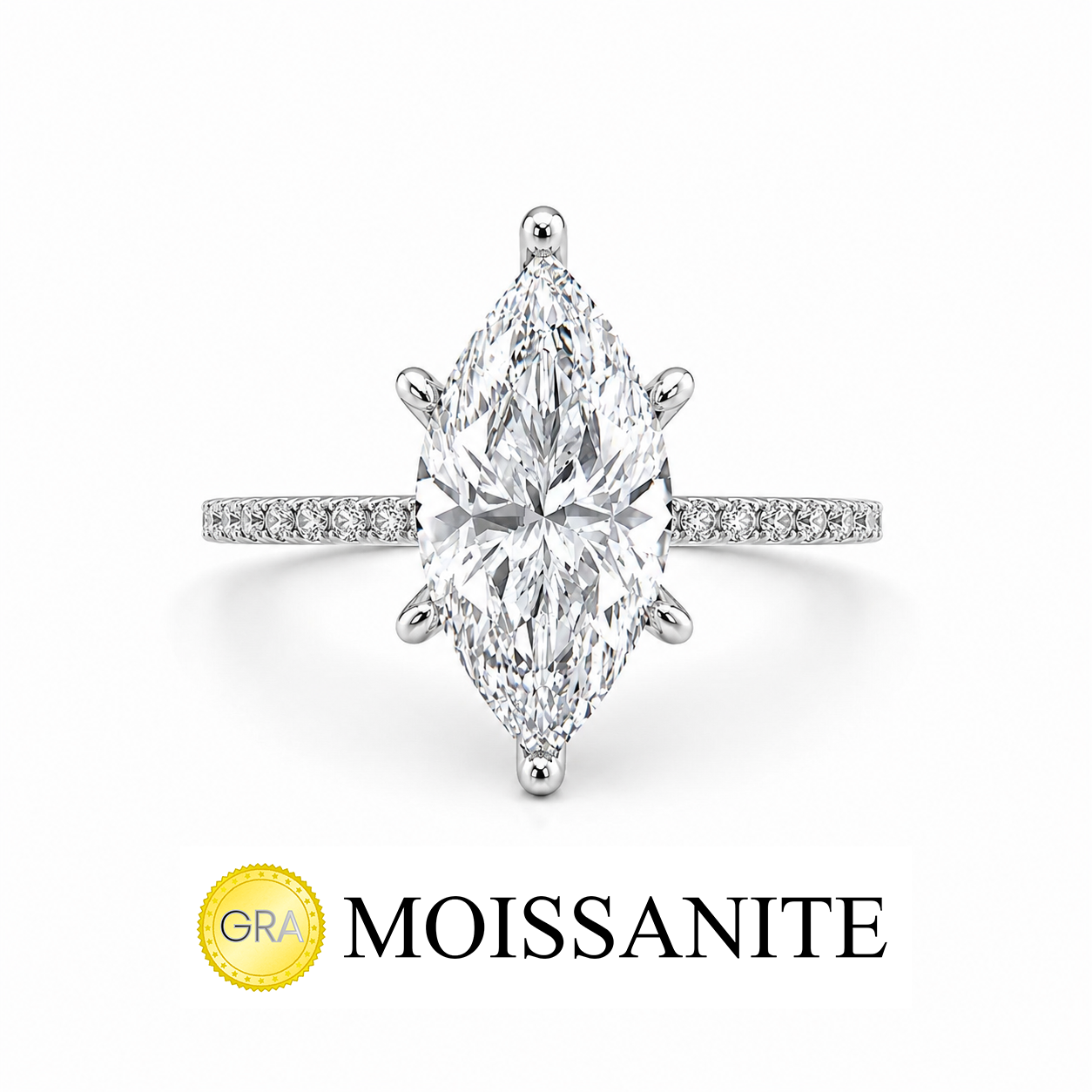 Two Carat Designer Moissanite Marquise Ring