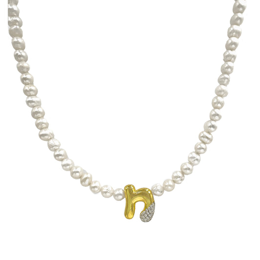 Pearl Letter Necklace With Domed Stone Detail