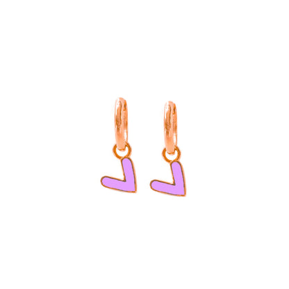 Purple Enamel Heart Earrings