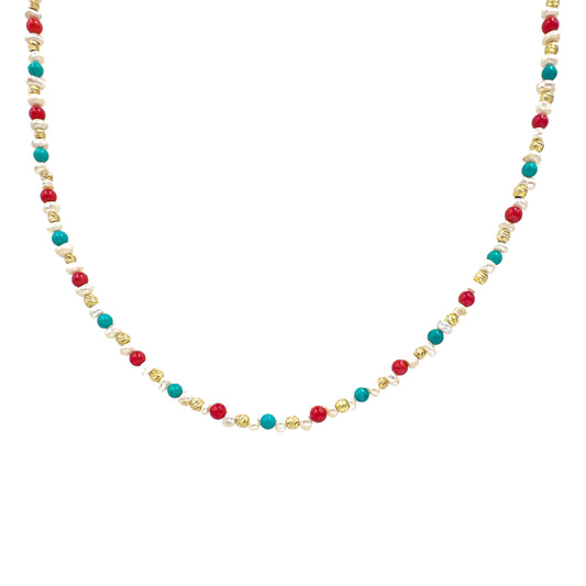 Turquoise and Coral Natural Stone Necklace