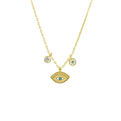 Solitaire and Blue Beaded Eye Necklace