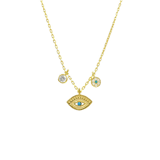 Solitaire and Blue Beaded Eye Necklace
