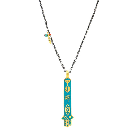 Black Rhodium Turquoise Hand Model Shaped Necklace