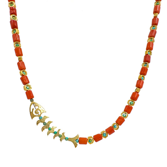 Fish Detailed Coral Stone Natural Stone Necklace