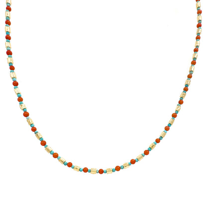 Turquoise and Coral Stone Natural Stone Necklace