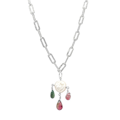 Laser Cut Paperclip Colorful Stone Pearl Necklace