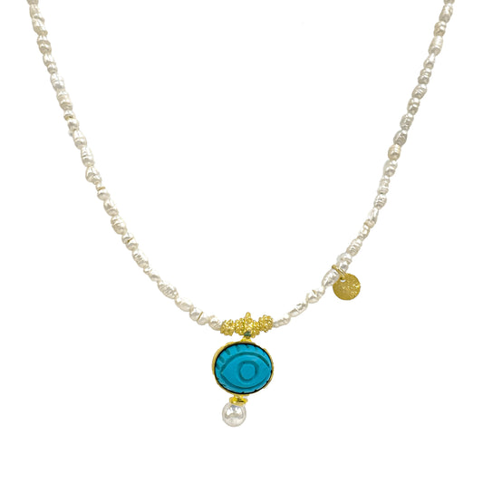 Pearl Turquoise Stone Detailed Necklace