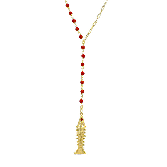 Coral Stone Fish Detail Y Necklace