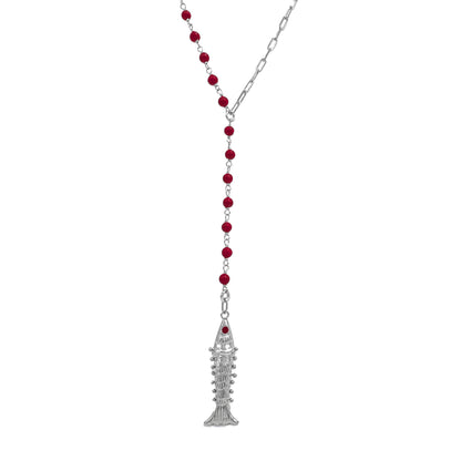 Coral Stone Fish Detail Y Necklace