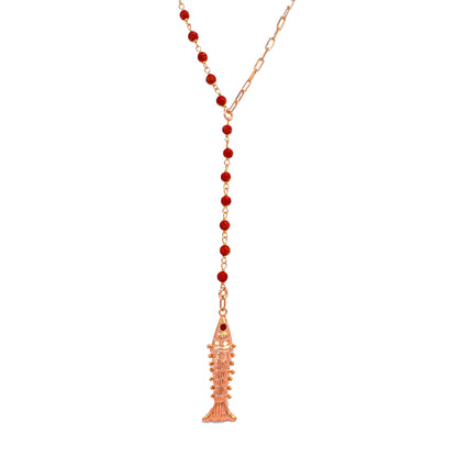 Coral Stone Fish Detail Y Necklace