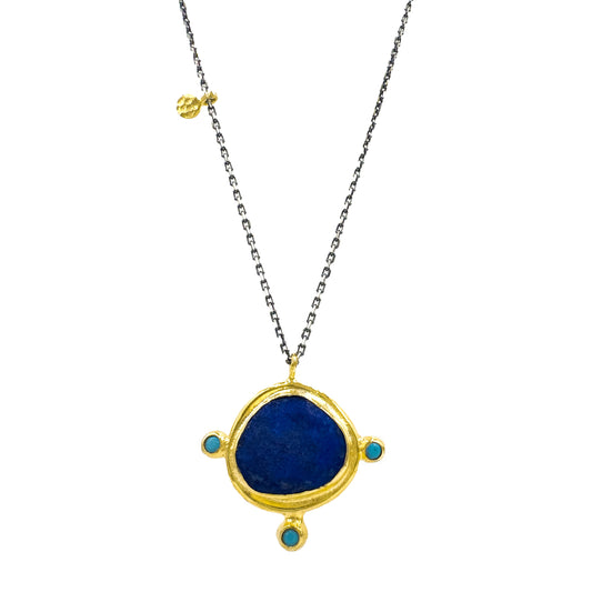 Natural Stone Necklace with Lapis and Turquoise Stones