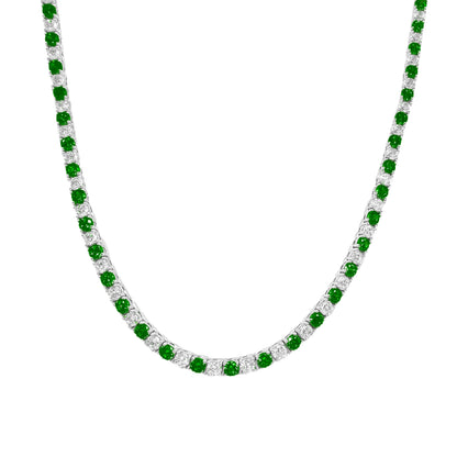 Three mm Green Stone Tennis Necklace