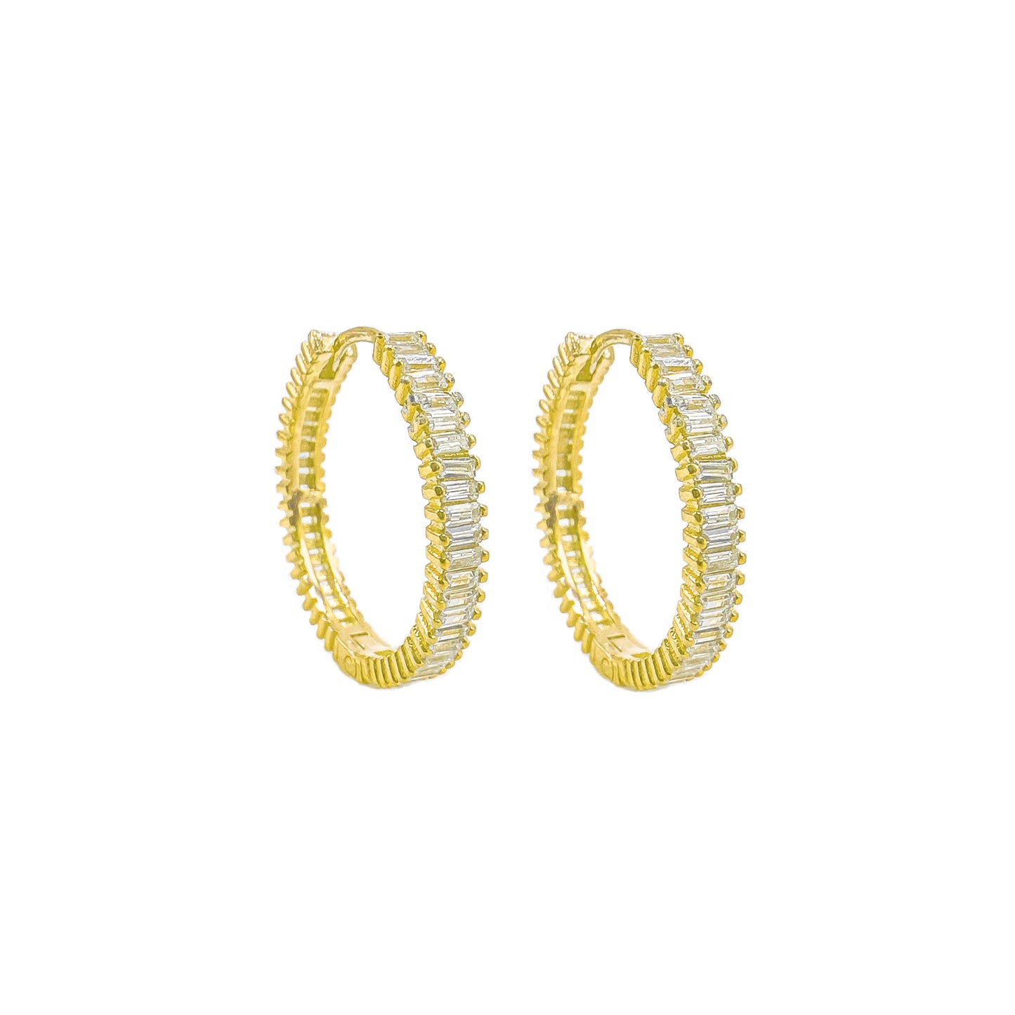 Medium Size Baguette Full Circle Hoop Earrings