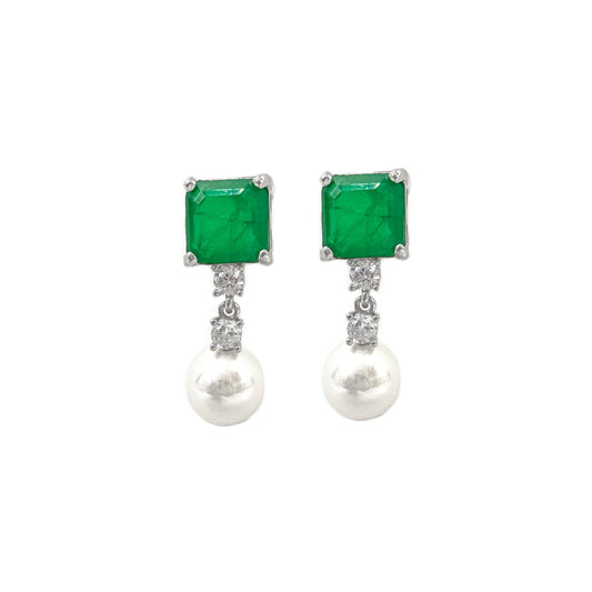 Square Pearl Earrings with Paraiba Stone