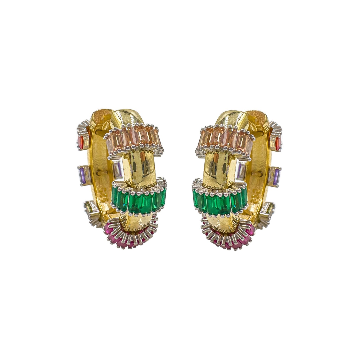 Colorful Baguette Stone Domed Earrings