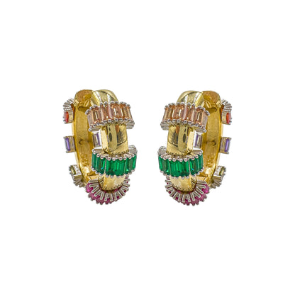 Colorful Baguette Stone Domed Earrings