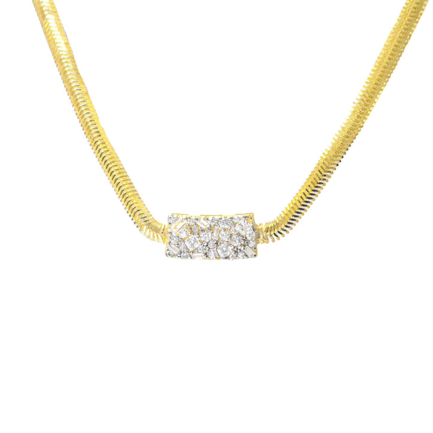 Stone-studded Herringbone Necklace