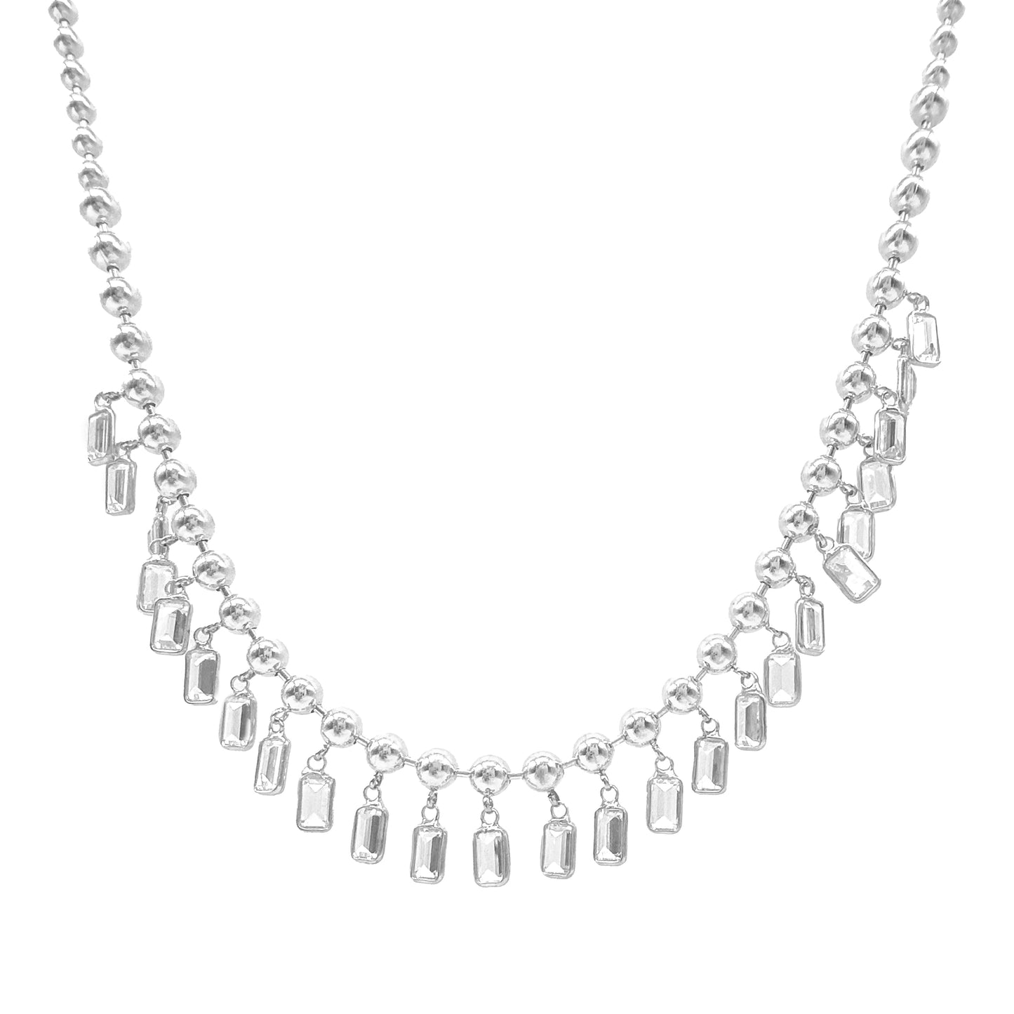Ball Chain Pendant Baguette Stone Necklace
