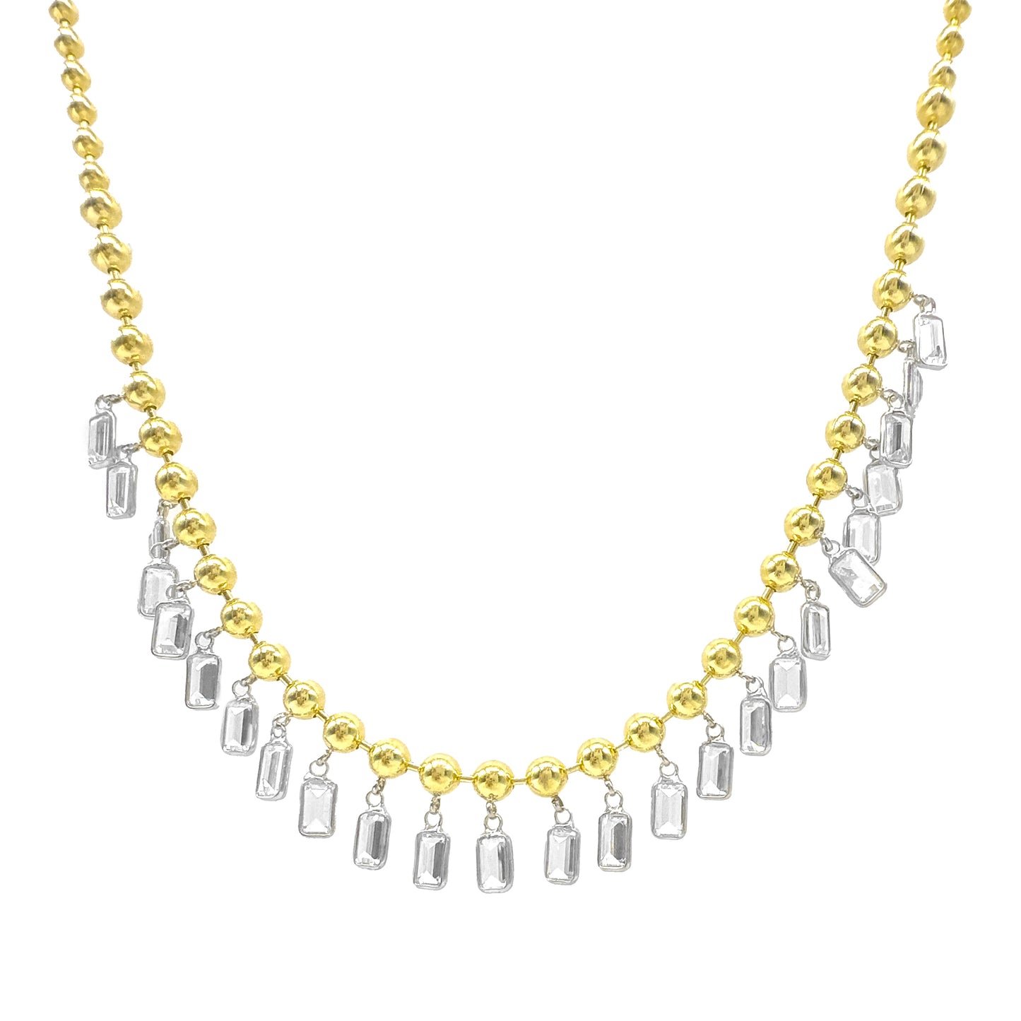 Ball Chain Pendant Baguette Stone Necklace