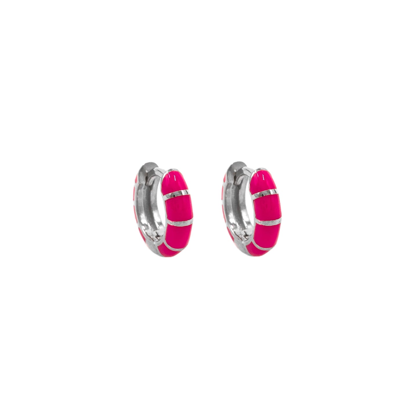 Dark Pink Enamel Hoop Earrings