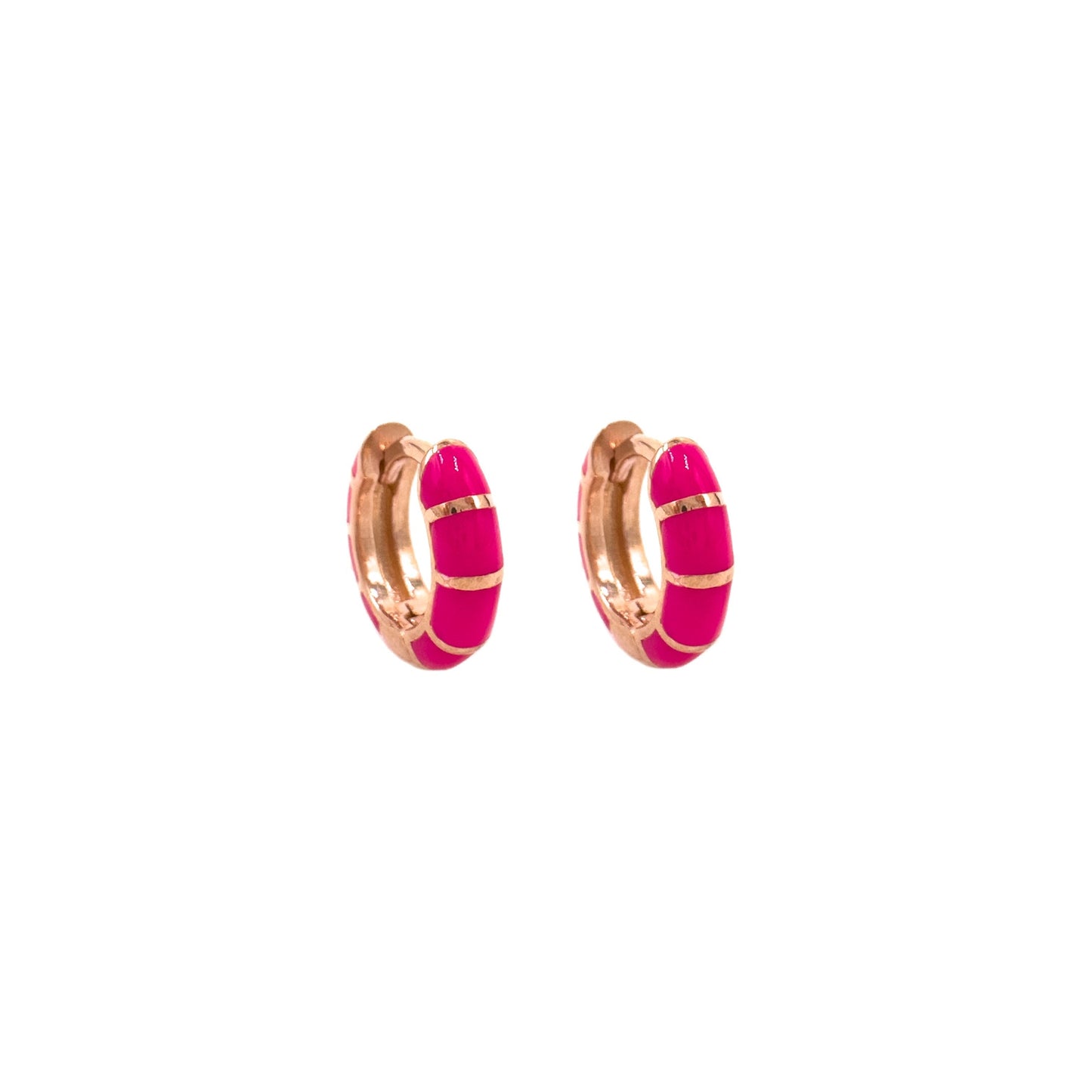 Dark Pink Enamel Hoop Earrings