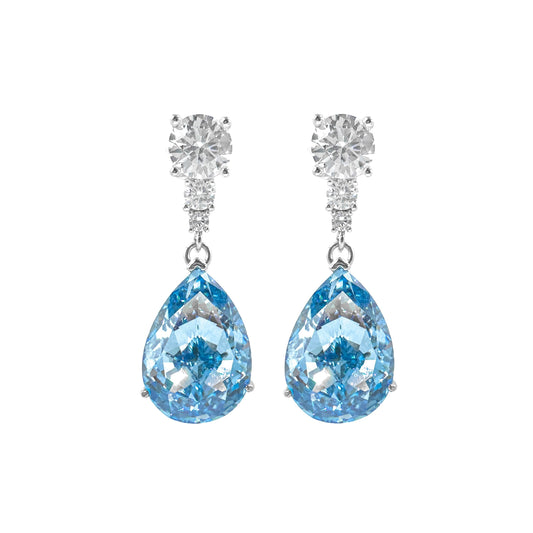 Blue Moissanite Drop Hoop Earrings