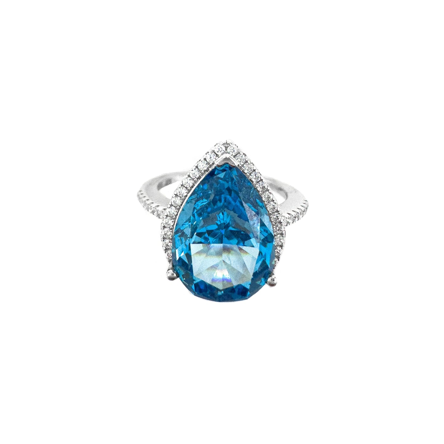 Drop Blue Moissanite Ring