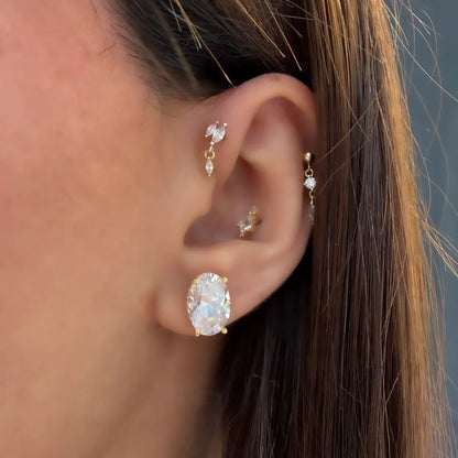 Oval Moissanite Earrings with Stone Setting