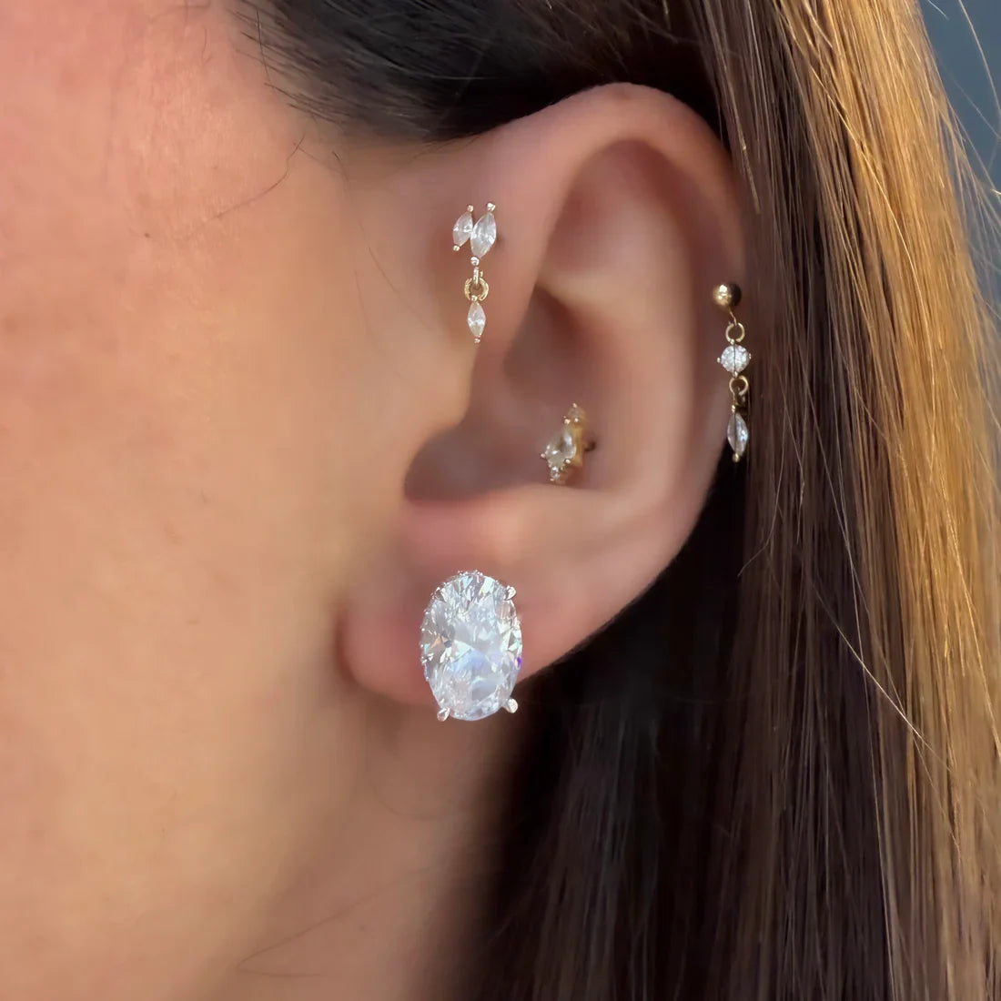 Oval Moissanite Earrings with Stone Setting