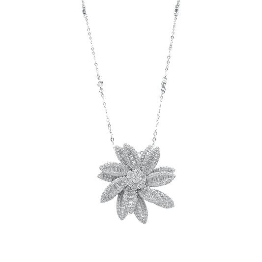 Baguette Stone Flower Design Necklace