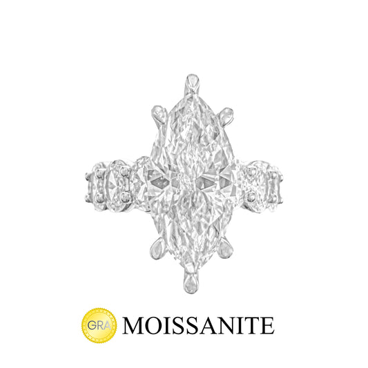 Marquise Moissanite Ring with Oval Stone on the Arm