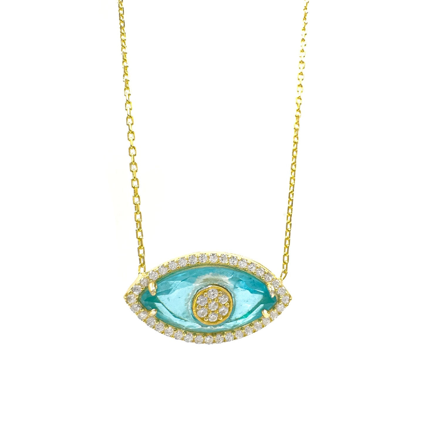 Aqua Glass Eye Necklace