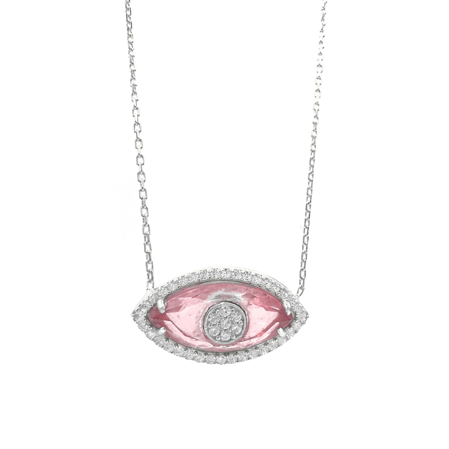 Pink Glass Eye Necklace