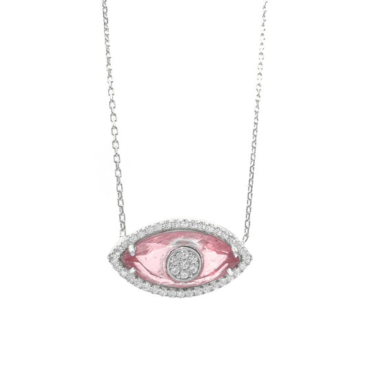 Pink Glass Eye Necklace