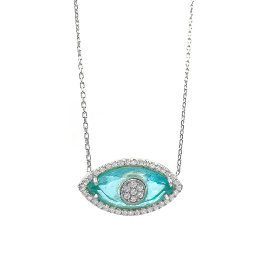 Aqua Glass Eye Necklace