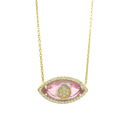 Pink Glass Eye Necklace