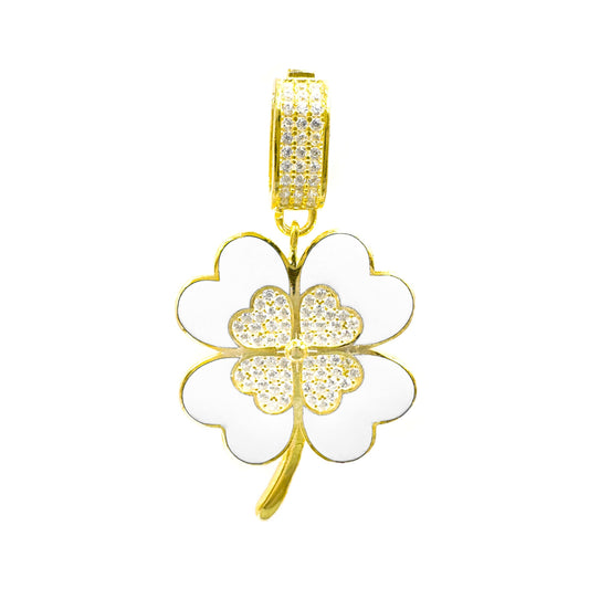 White Enameled Clover Pendant / Charm